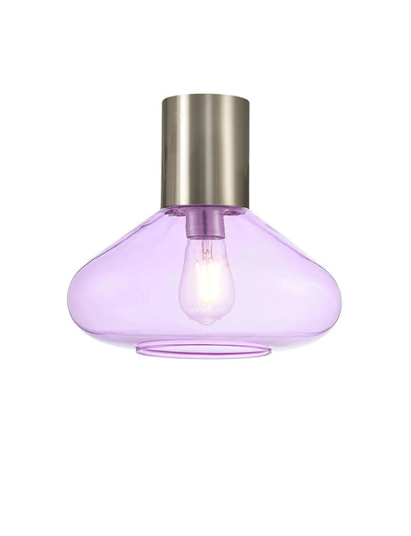 Rowell Ceiling Light With Wide Glass, 1 x E27, Satin Nickel/Lilac