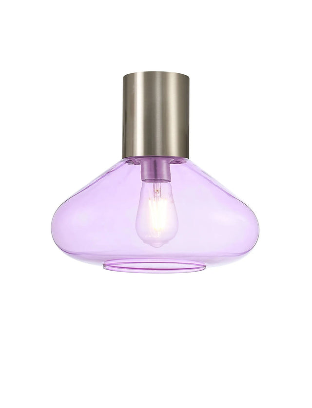 Rowell Ceiling Light With Wide Glass, 1 x E27, Satin Nickel/Lilac