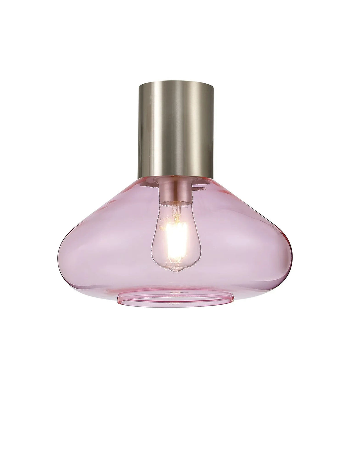Rowell Ceiling Light With Wide Glass, 1 x E27, Satin Nickel/Pink