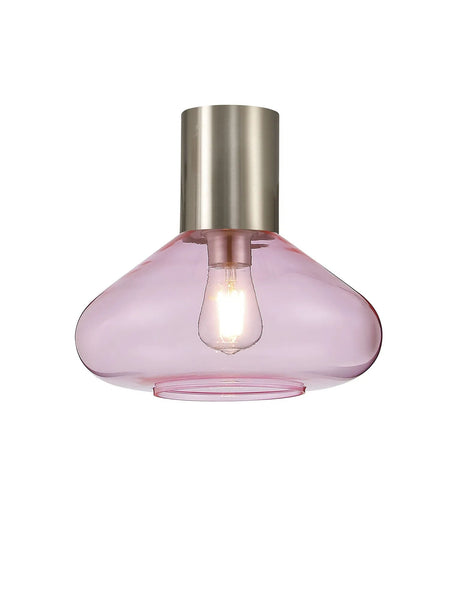 Rowell Ceiling Light With Wide Glass, 1 x E27, Satin Nickel/Pink