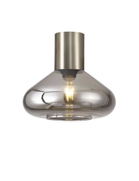 Rowell Ceiling Light With Wide Glass, 1 x E27, Satin Nickel/Smoke