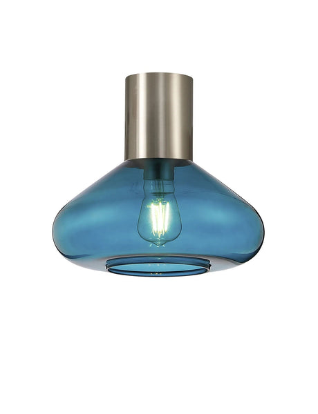 Rowell Ceiling Light With Wide Glass, 1 x E27, Satin Nickel/Teal Blue
