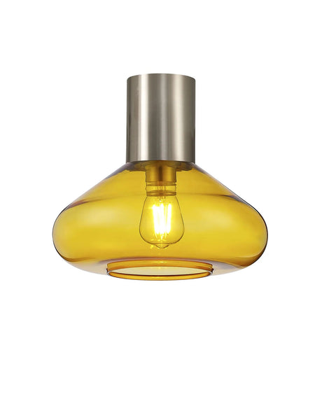 Rowell Ceiling Light With Wide Glass, 1 x E27, Satin Nickel/Yellow