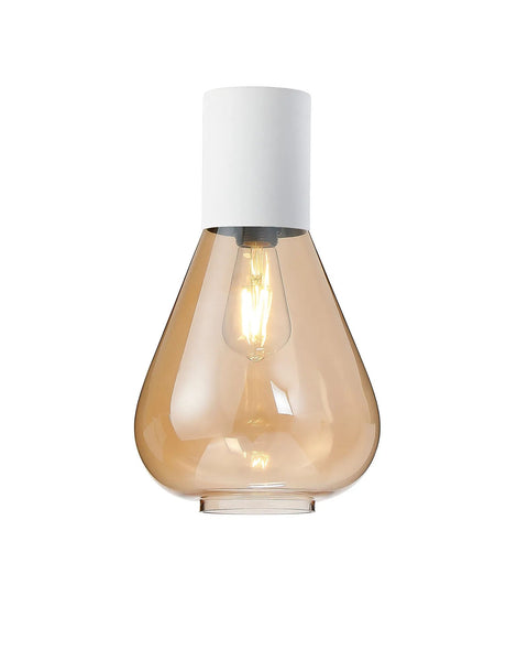 Rowell Ceiling Light With Narrow Glass, 1 x E27, Satin White/Amber