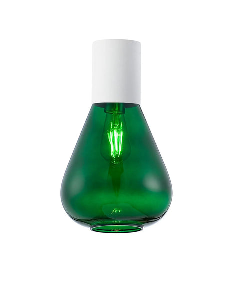 Rowell Ceiling Light With Narrow Glass, 1 x E27, Satin White/Bottle Green