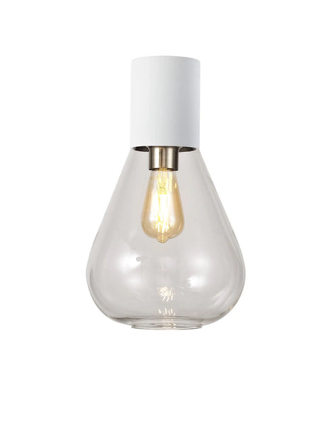 Rowell Ceiling Light With Narrow Glass, 1 x E27, Satin White/Clear