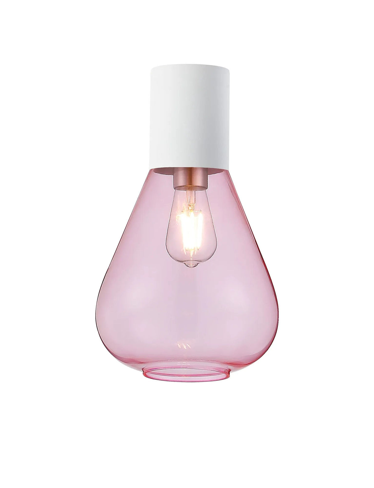 Rowell Ceiling Light With Narrow Glass, 1 x E27, Satin White/Pink