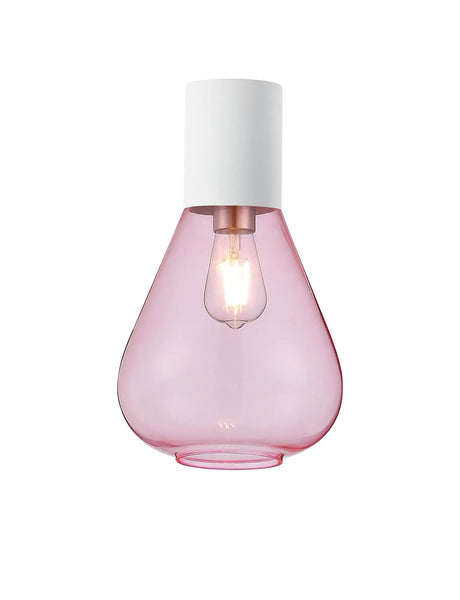 Rowell Ceiling Light With Narrow Glass, 1 x E27, Satin White/Pink