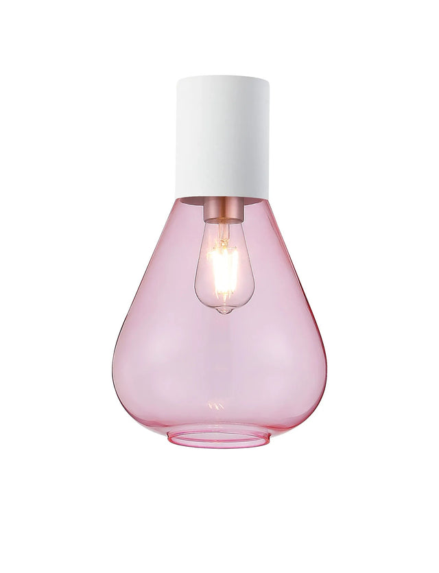 Rowell Ceiling Light With Narrow Glass, 1 x E27, Satin White/Pink