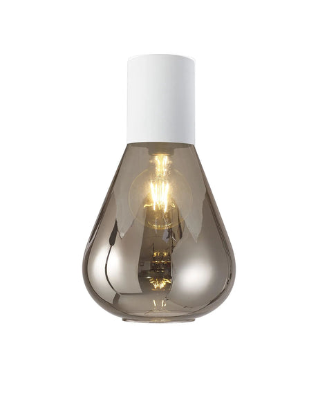Rowell Ceiling Light With Narrow Glass, 1 x E27, Satin White/Smoke