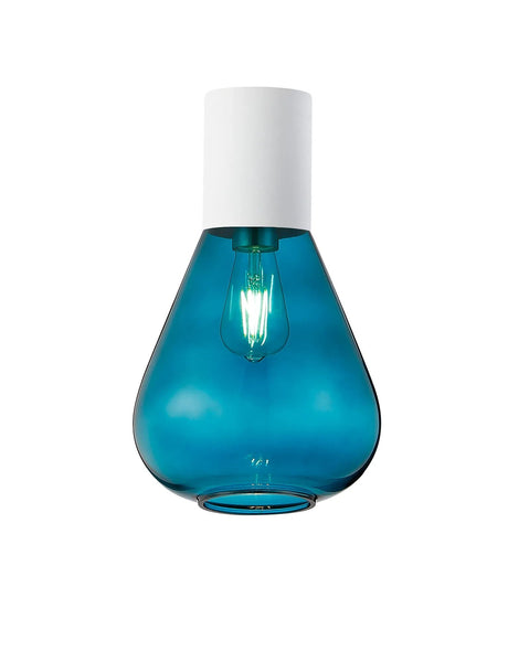 Rowell Ceiling Light With Narrow Glass, 1 x E27, Satin White/Teal Blue