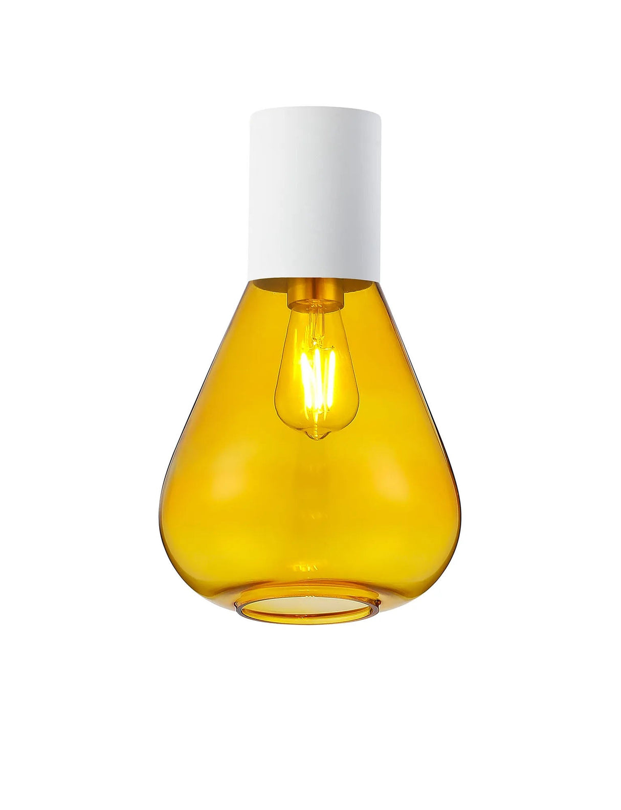 Rowell Ceiling Light With Narrow Glass, 1 x E27, Satin White/Yellow