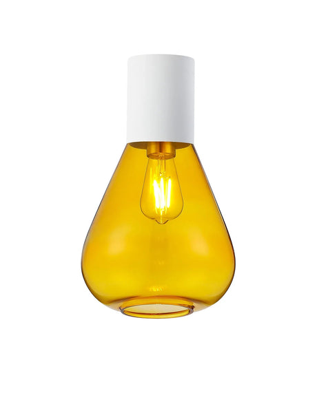Rowell Ceiling Light With Narrow Glass, 1 x E27, Satin White/Yellow