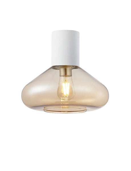 Rowell Ceiling Light With Wide Glass, 1 x E27, Satin White/Amber