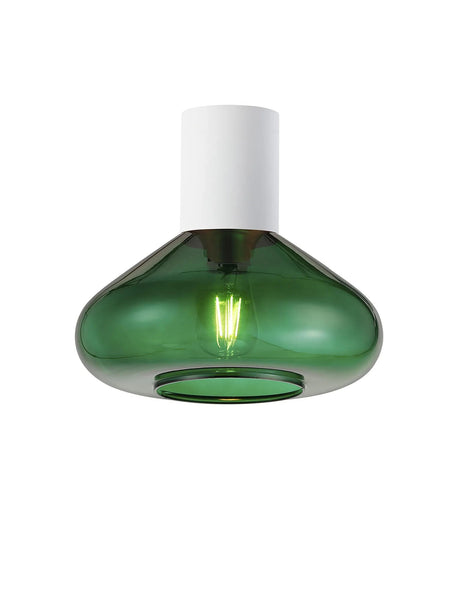 Rowell Ceiling Light With Wide Glass, 1 x E27, Satin White/Bottle Green