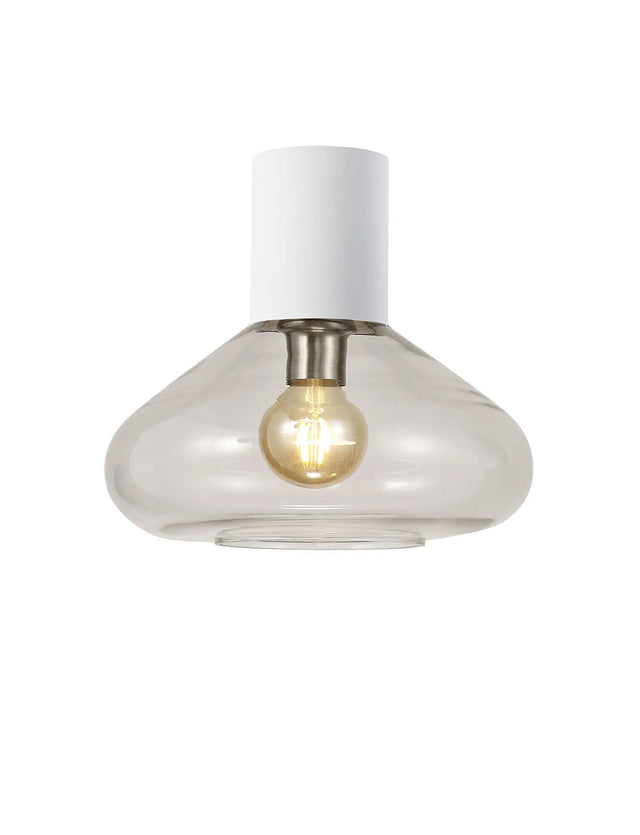 Rowell Ceiling Light With Wide Glass, 1 x E27, Satin White/Clear