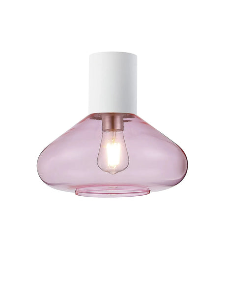 Rowell Ceiling Light With Wide Glass, 1 x E27, Satin White/Pink