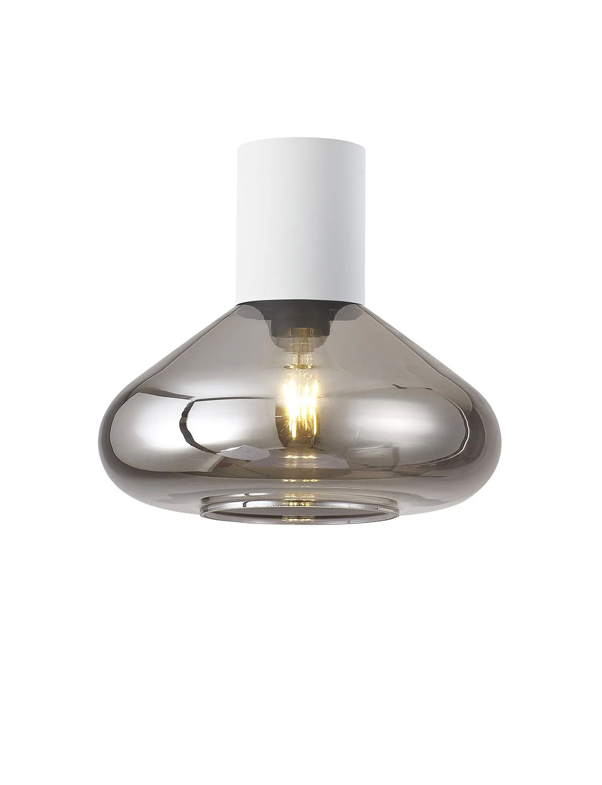 Rowell Ceiling Light With Wide Glass, 1 x E27, Satin White/Smoke