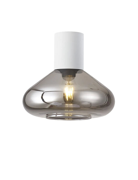 Rowell Ceiling Light With Wide Glass, 1 x E27, Satin White/Smoke