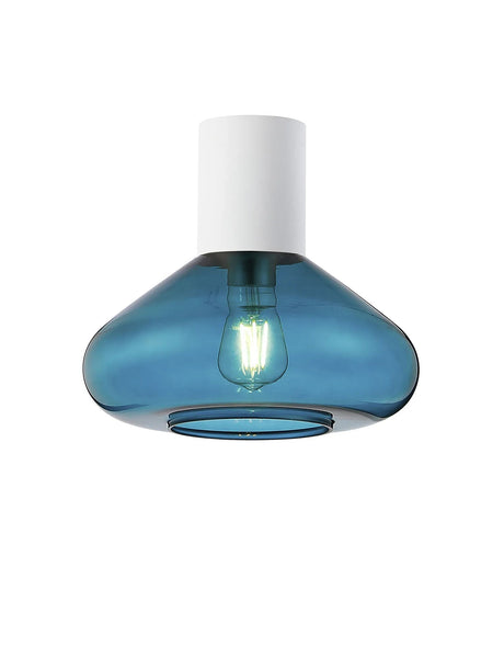 Rowell Ceiling Light With Wide Glass, 1 x E27, Satin White/Teal Blue