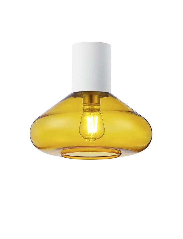 Rowell Ceiling Light With Wide Glass, 1 x E27, Satin White/Yellow