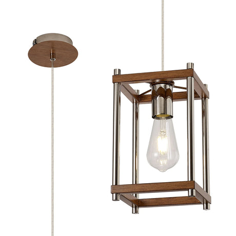 Saddington Pendant, 1 x E27, Walnut/Polished Nickel