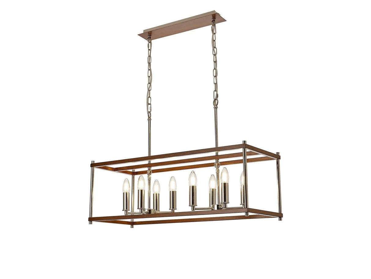 Saddington Linear Pendant, 8 x E14, Walnut/Polished Nickel