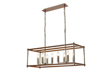 Saddington Linear Pendant, 8 x E14, Walnut/Polished Nickel