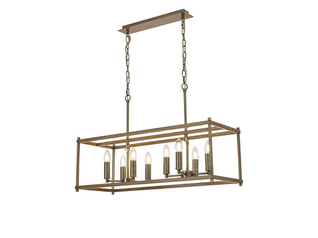 Saddington Linear Pendant, 8 x E14, Medium Oak/Antique Brass