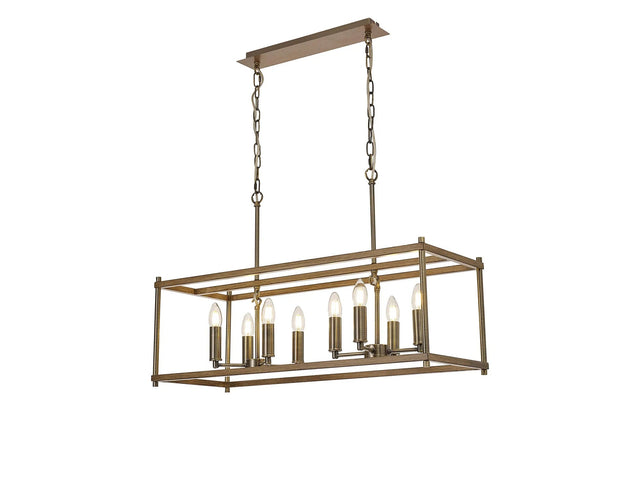 Saddington Linear Pendant, 8 x E14, Medium Oak/Antique Brass