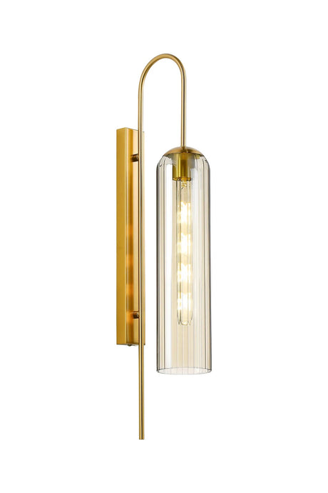 Samed 70cm Curved Wall Light, 1 Light E27, Brass Gold / Cognac