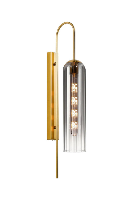 Samed 70cm Curved Wall Light, 1 Light E27, Brass Gold / Smoke Fade