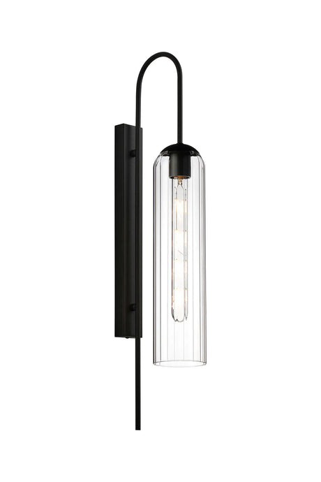 Samed 70cm Curved Wall Light, 1 Light E27, Satin Black / Clear