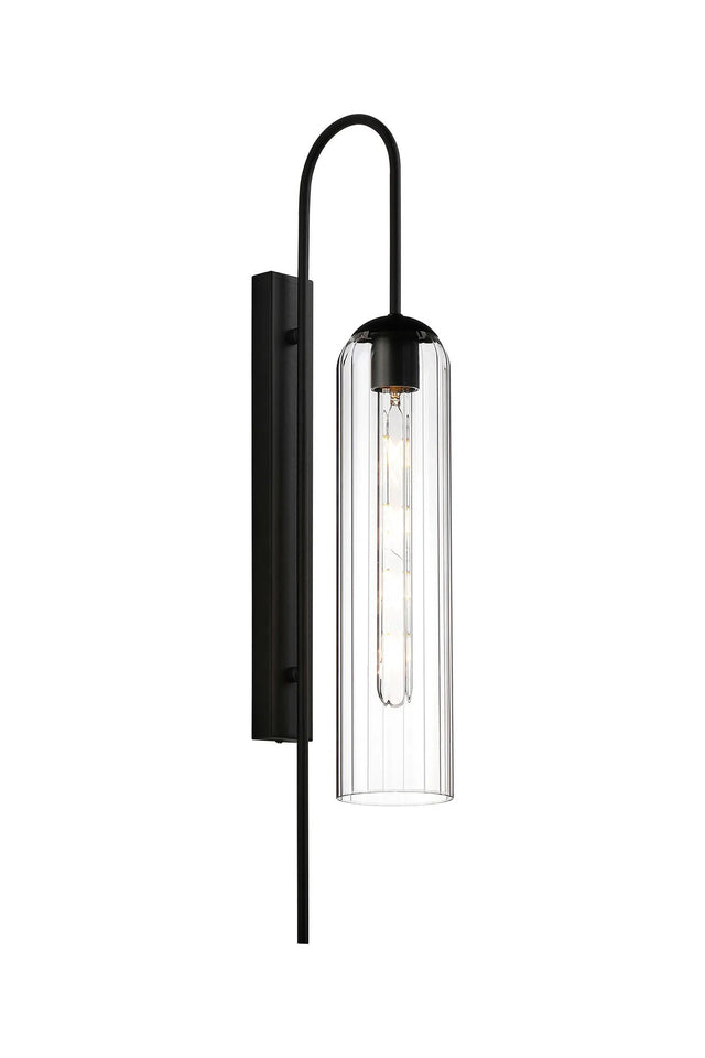 Samed 70cm Curved Wall Light, 1 Light E27, Satin Black / Clear