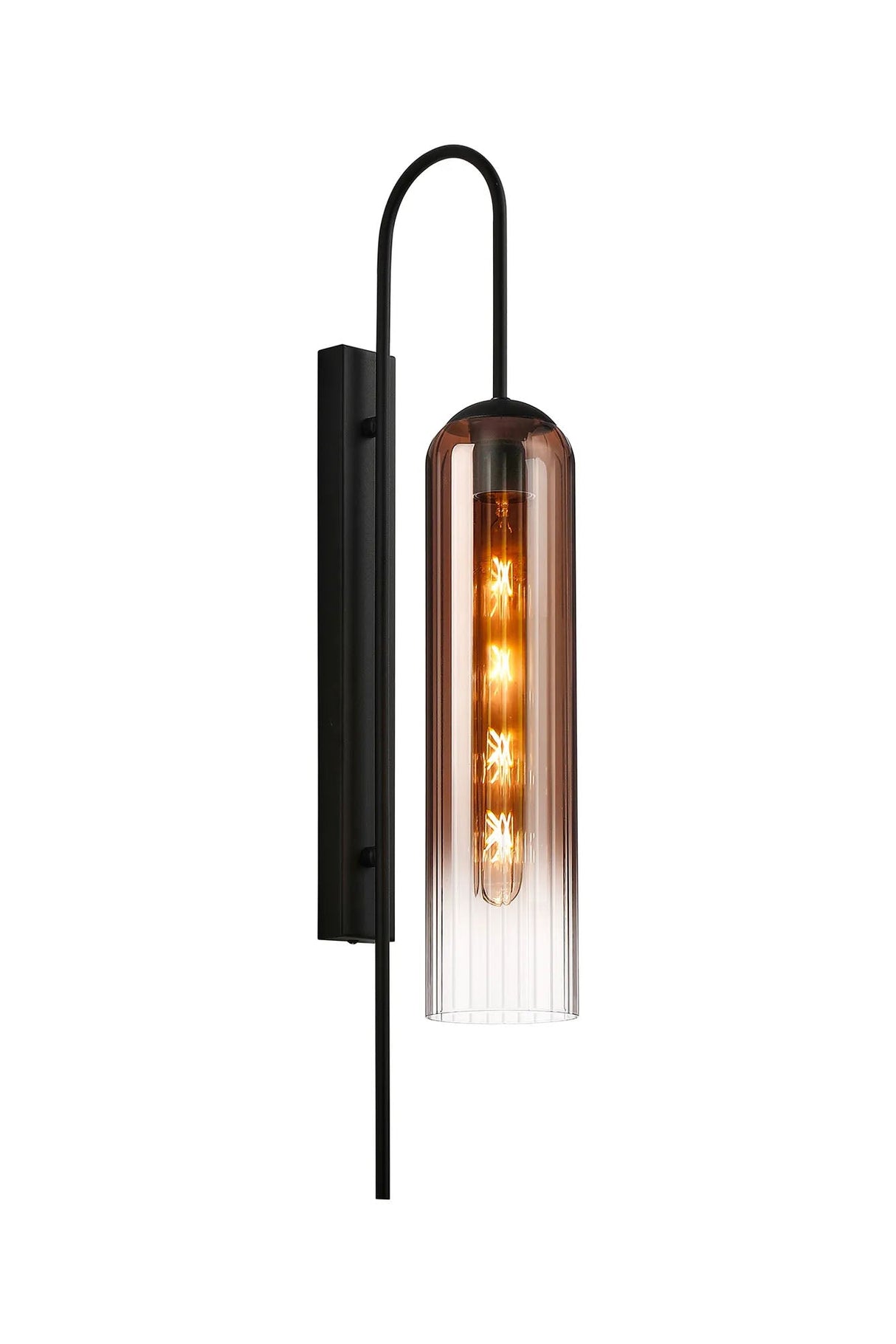 Samed 70cm Curved Wall Light, 1 Light E27, Satin Black / Copper Fade
