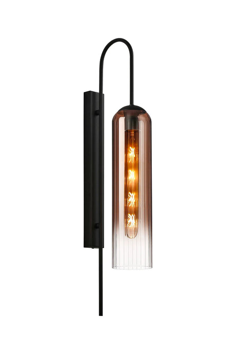 Samed 70cm Curved Wall Light, 1 Light E27, Satin Black / Copper Fade