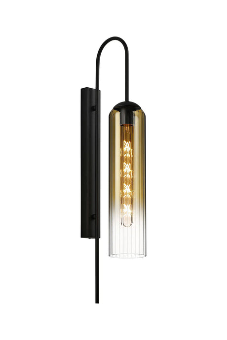 Samed 70cm Curved Wall Light, 1 Light E27, Satin Black / Gold Fade