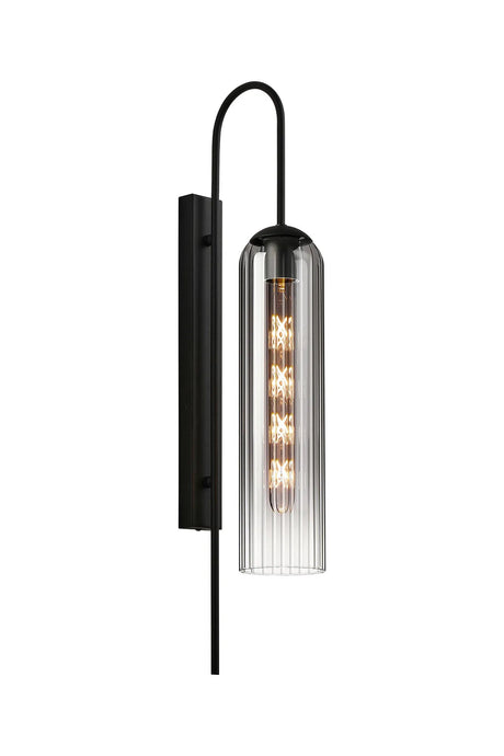 Samed 70cm Curved Wall Light, 1 Light E27, Satin Black / Smoke Fade
