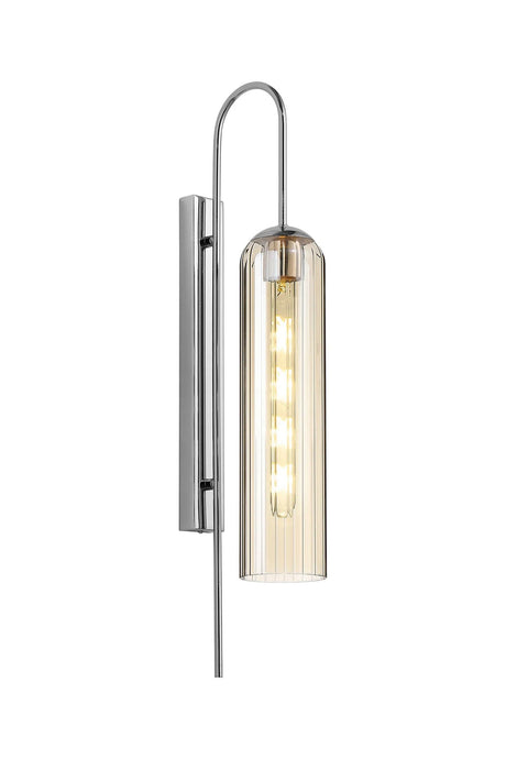 Samed 70cm Curved Wall Light, 1 Light E27, Polished Nickel / Cognac