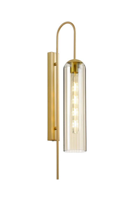Samed 70cm Curved Wall Light, 1 Light E27, Satin Gold / Cognac