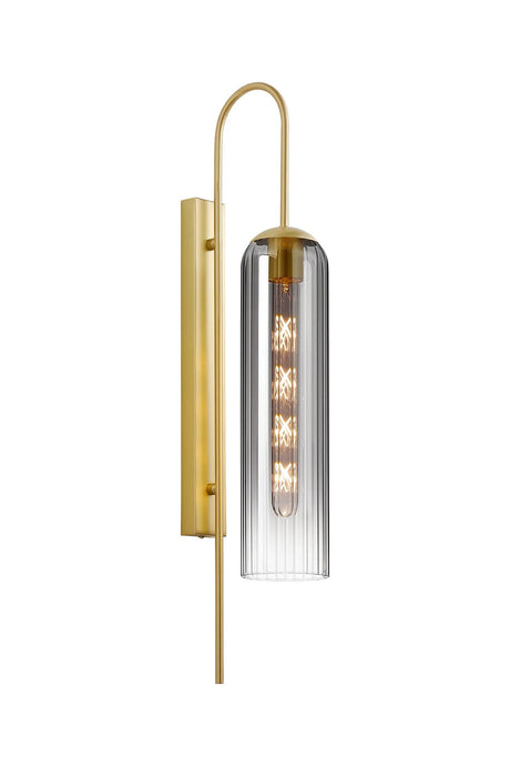 Samed 70cm Curved Wall Light, 1 Light E27, Satin Gold / Smoke Fade