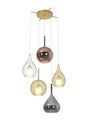Sanson Pendant Mixed Shades, 5 x E27, Multicoloured Glass, Gold Frame