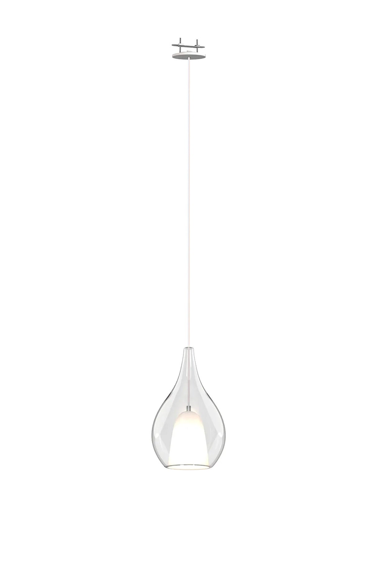 Sanson Recessed Pendant With Teardrop Shade, 1 Light E27, White/Clear Glass With Frosted Inner