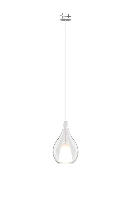 Sanson Recessed Pendant With Teardrop Shade, 1 Light E27, White/Clear Glass With Frosted Inner