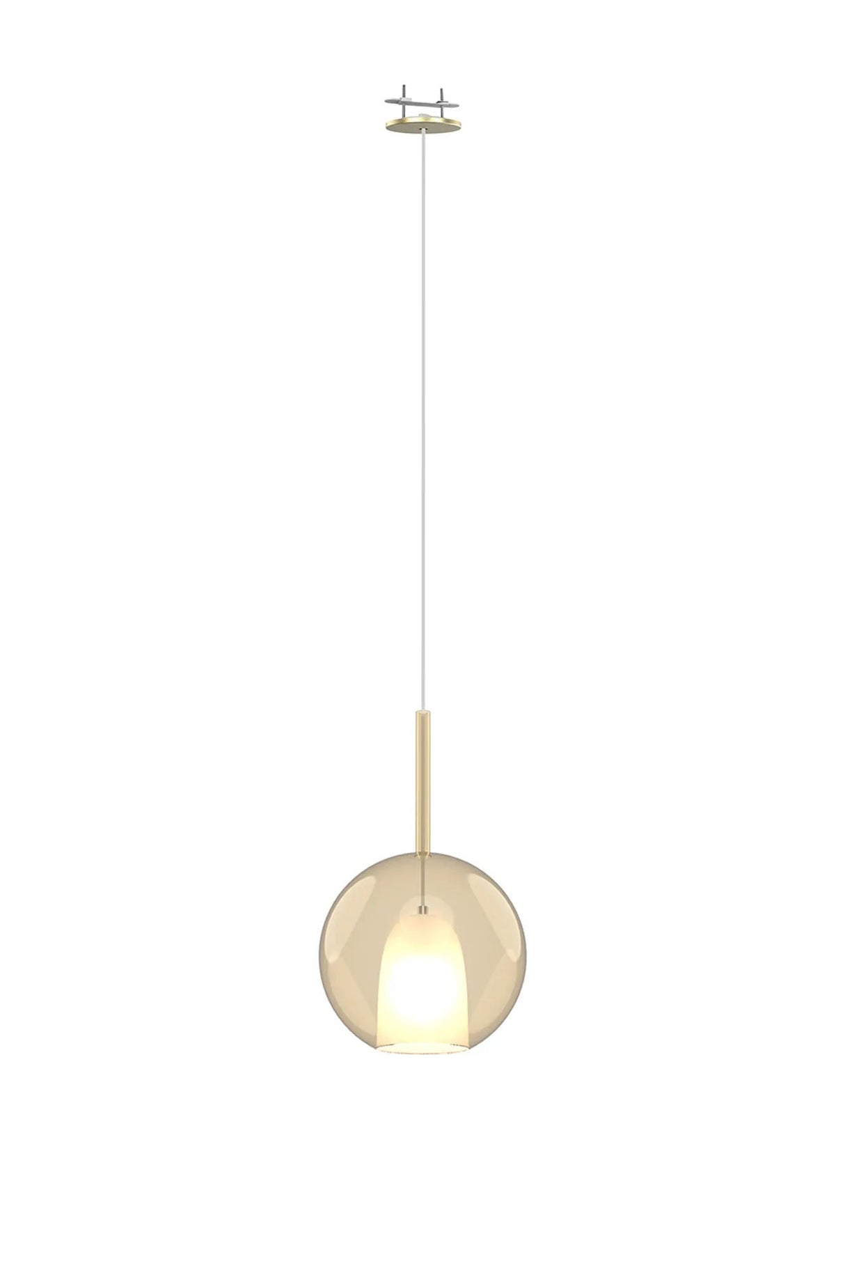 Sanson Recessed Pendant With Round Shade, 1 Light E27, Antique Brass/Cognac Glass With Frosted Inner