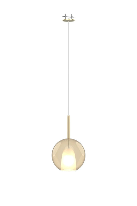 Sanson Recessed Pendant With Round Shade, 1 Light E27, Antique Brass/Cognac Glass With Frosted Inner