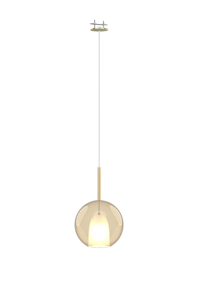 Sanson Recessed Pendant With Round Shade, 1 Light E27, Antique Brass/Cognac Glass With Frosted Inner