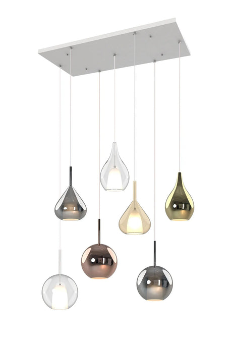 Sanson Rectangular Pendant With Mixed Glass Shades, 7 Light E27, White/Clear/Chrome/Copper/Cognac All With Frosted Inner