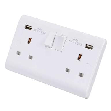 Scolmore Click Mode 13A 2 Gang Switched Socket with Twin 2.1A USB Outlets White