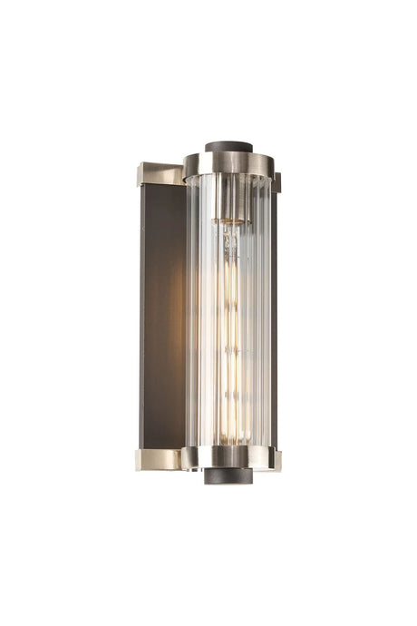 SETH Wall Light, 1 Light E27, IP54, Anthracite/Satin Nickel/Clear Ribbed Glass Shade